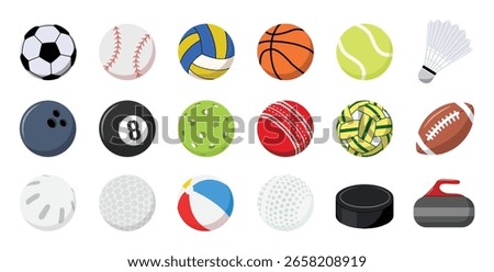 sports ball flat vector set. Collection of various sport balls Icons