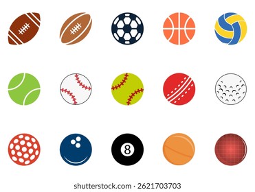 Sports Ball Icon Collection featuring different ball types including soccer, basketball, volleyball and more in clean vector format for athletic branding, sports apps and team presentations