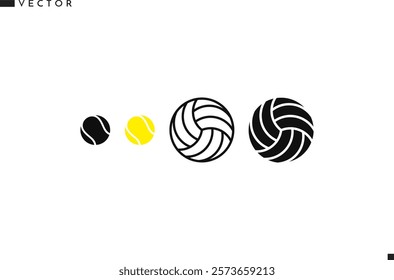 Sports ball icon set. Sports equipment vector. Isolated volleyball ball and tennis ball 