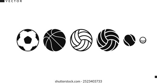 Sports ball icon set. Football volleyball basketball golf and tennis ball vector. Team sport sign 