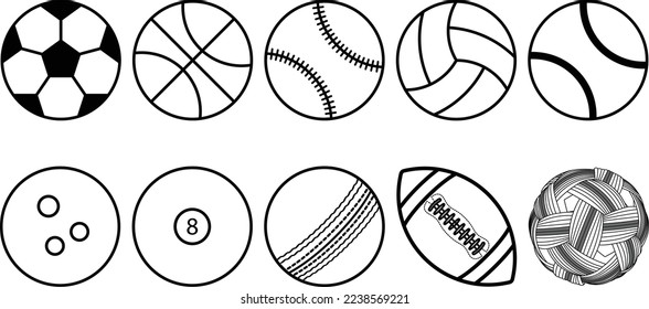 Sports ball icon set. Sport ball icon set outline vector simple design