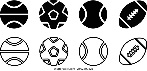 Sports ball icon set. Vector for apps or website Sports Ball and equipment isolated on transparent background Basketball Ball Icon in flat, line Gym ball layer court use in game