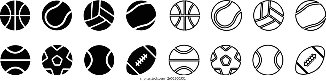 Sports ball icon set. Vector for apps or website Sports Ball and equipment isolated on transparent background Basketball Ball Icon in flat, line Gym ball layer court use in game