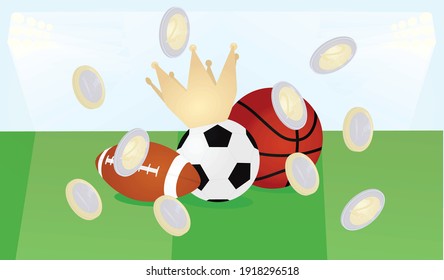 Sports ball on field with euro coins dropping. vector