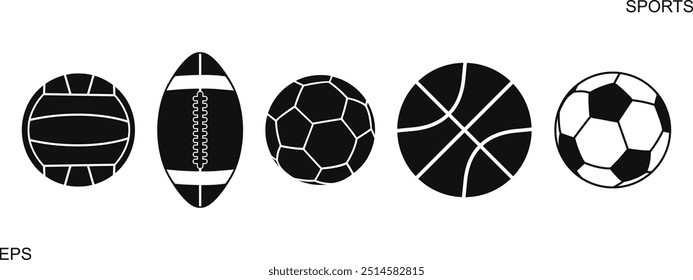 Sports ball set. Isolated sports ball on white background