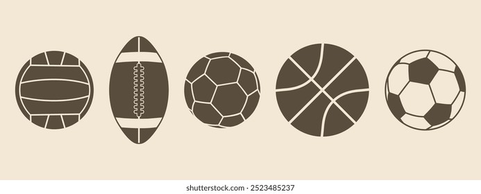 Sports ball set. Isolated sports ball on vintage  background