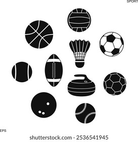 Sports ball set. Isolated sports ball on white background