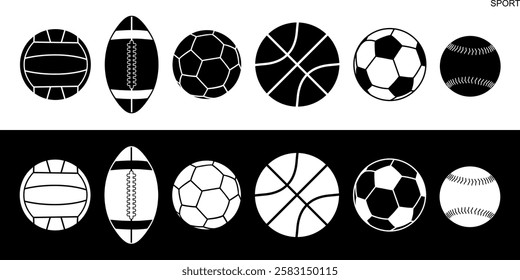 Sports ball set. Isolated sports ball on white background