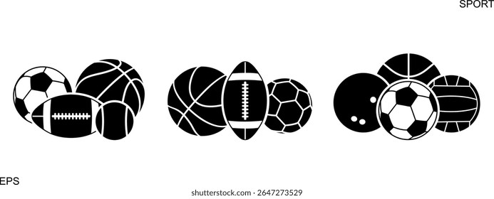 Sports ball set. Isolated sports ball on white background