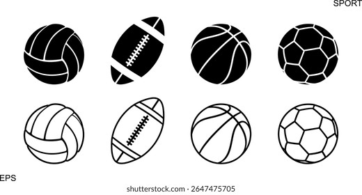 Sports ball set. Isolated sports ball on white background