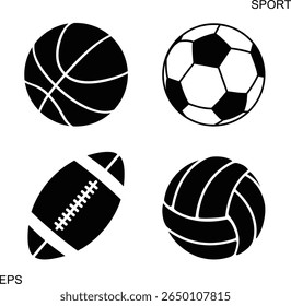 Sports ball set. Isolated sports ball on white background