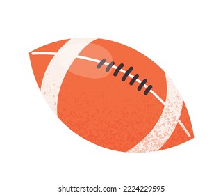Sports ball sticker. Icon with orange ball for playing rugby or american soccer. Entertainment or competition. Equipment for sports game. Cartoon flat vector illustration isolated on white background