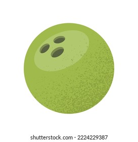 Sports ball sticker. Icon with round heavy ball for bowling and knocking down pins. Fun and entertainment. Equipment for sports game. Cartoon flat vector illustration isolated on white background