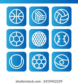 Sports ball vector thin line set icon design with gradation colors