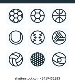 Sports ball vector thin line set icon design