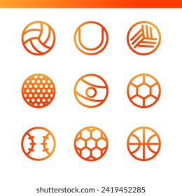 Sports ball vector thin line set icon design with gradation colors