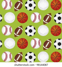 sports balls background over green background pattern