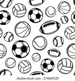 Sports Balls Background, Seamless Pattern