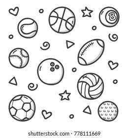 Sports Balls Doodle Illustration