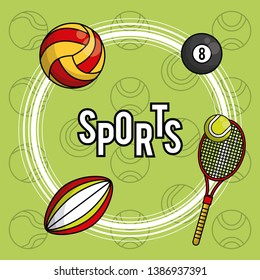 Sports balls equipment vibrant card background
