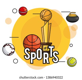 Sports balls equipment vibrant card round frame