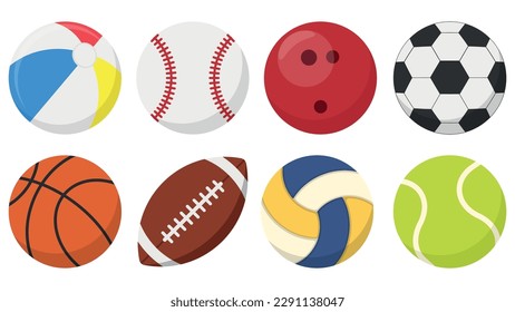 Sports balls flat icon set. Vector illustration. Eps 10.