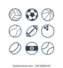 Sports Balls Flat Line Vector Icon Set