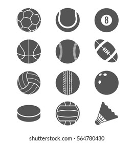 Sports balls football basketball and tennis vector icons. Illustration of balls for bowling and volleyball.
