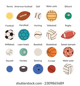 Sports Equipment and Accessories. Vector Hand-drawing in Cartoon