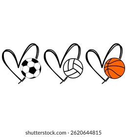 Sports Balls in Heart Frames Collection