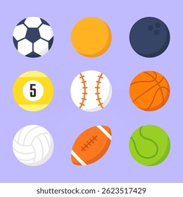 Sports balls icon collection. Ball football, sport volleyball, basketball, socer illustration. Game