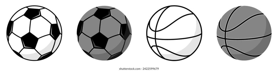 Sports balls icon set. Balls for Football, Basketball Vector illustration