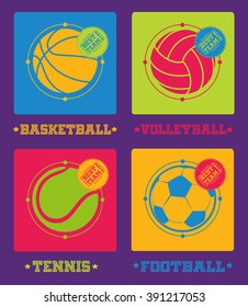 Sports balls icons. Football, basketball, volleyball, tennis.