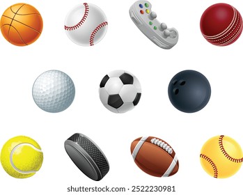 Sports balls icons including football, basketball and baseball symbols set