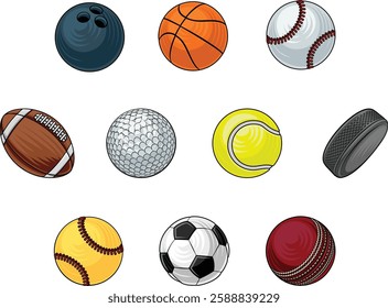 Sports balls icons including football, basketball and baseball symbols set