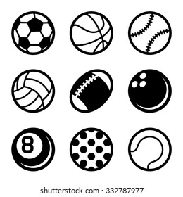 Sports Balls Icons Set On White Background. Vector