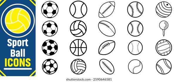 sports balls Icons  set silhouette graphics. American football and soccer, baseball, basketball, bowling, snooker volleyball and tennis.Monochrome Icons Set of Different Sport Balls.Sport balls set.