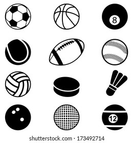 Sports Balls Icons Set. Vector Illustration 