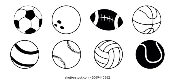 Sports balls Minimal flat line vector icon set.