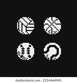 Sports balls set, emoji. Basketball. Old school computer graphic design. Pixel art 1-bit style. Isolated vector illustration. Design for logo and app. Game assets.