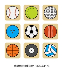 Sports balls. Set of flat color icons