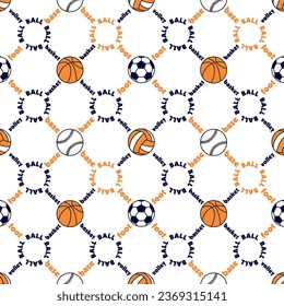 Sports balls and their names pattern for kids wear design