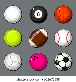  Sports balls vector set. basketball, soccer, tennis, football, baseball, bowling, golf, volleyball