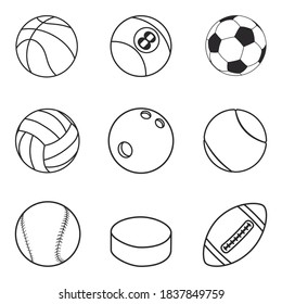 Sports balls vector set. Cartoon ball icons.