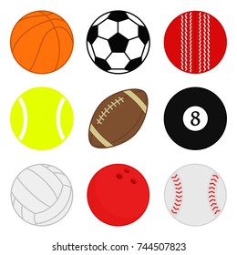 Sports balls vector set. Cartoon ball icons. Collection of colorful balls. Vector illustration. Flat style.