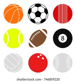 Sports balls vector set. Cartoon ball icons. Collection of colorful balls. Vector illustration. Flat style.