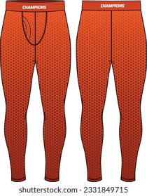 Sports base layer tights leggings Pants design flat sketch vector illustration, Compression trail pants concept with front and back view, pants for jogging, fitness, and running wear pants design.