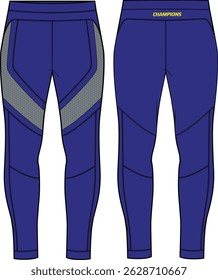 Sports base layer tights leggings Pants design flat sketch vector illustration, Compression trail pants concept with front and back view, pants for jogging, fitness, and running wear pants design.