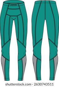 Sports base layer tights leggings Pants design flat sketch vector illustration, Compression trail pants concept with front and back view, pants for jogging, fitness, and running wear pants design.