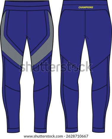 Sports base layer tights leggings Pants design flat sketch vector illustration, Compression trail pants concept with front and back view, pants for jogging, fitness, and running wear pants design.